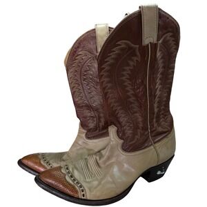 Justin Boots Mens Size 13D Two Tone Vintage Leather Cowboy Western Boots